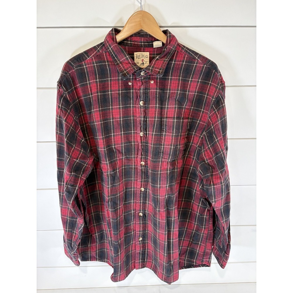 Redhead Shirt Plaid Red & Black Flannel Men's 3XL Button Down‎ Long Heavy Warm